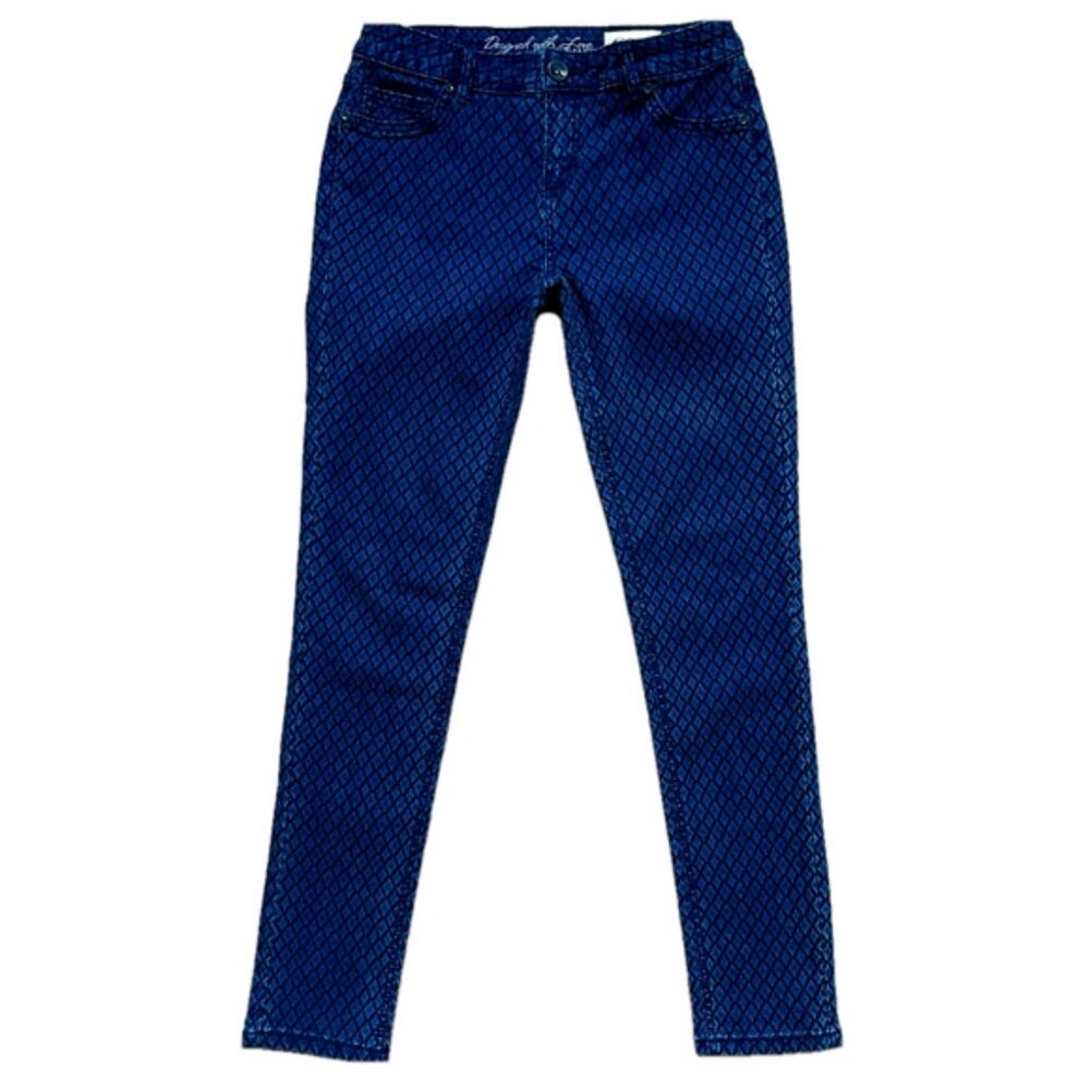 Foxy Jeans Olivia Jegging Mid Rise Diamond Pattern Dark Blue Wash - Size 29